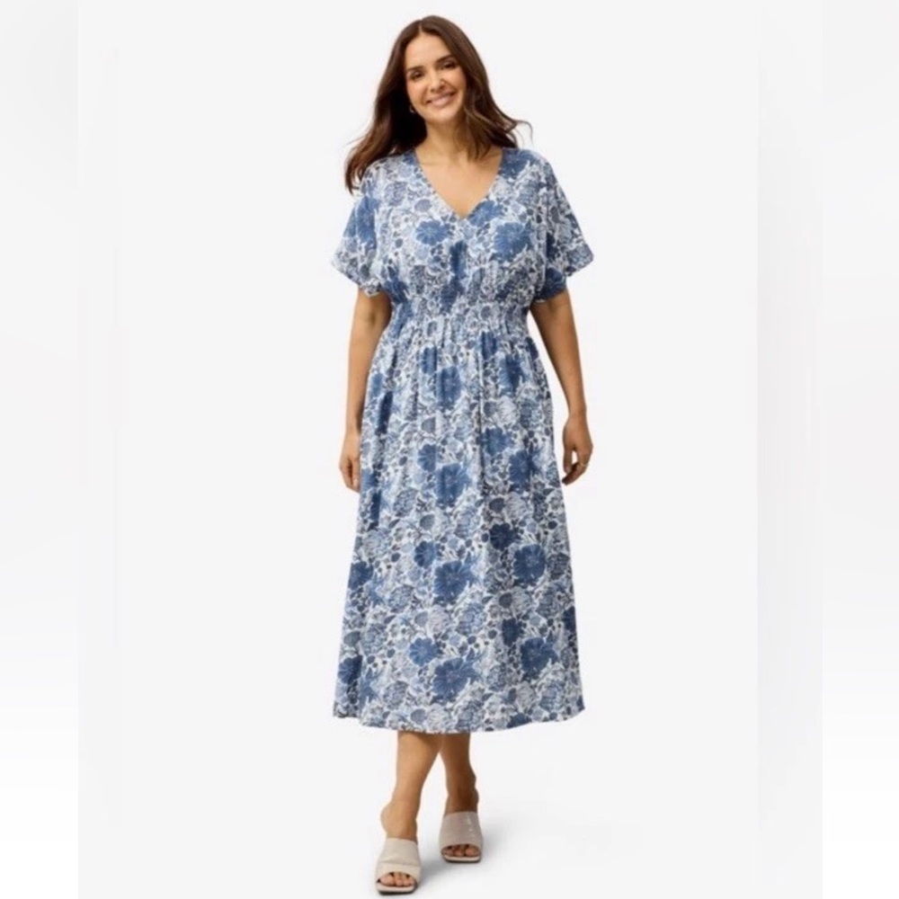 Ellos Midi Dress Blue Floral Print Size 22/24